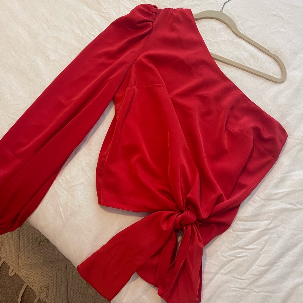 Mare Mare Draped Puff Sleeve Blouse. Front tie.